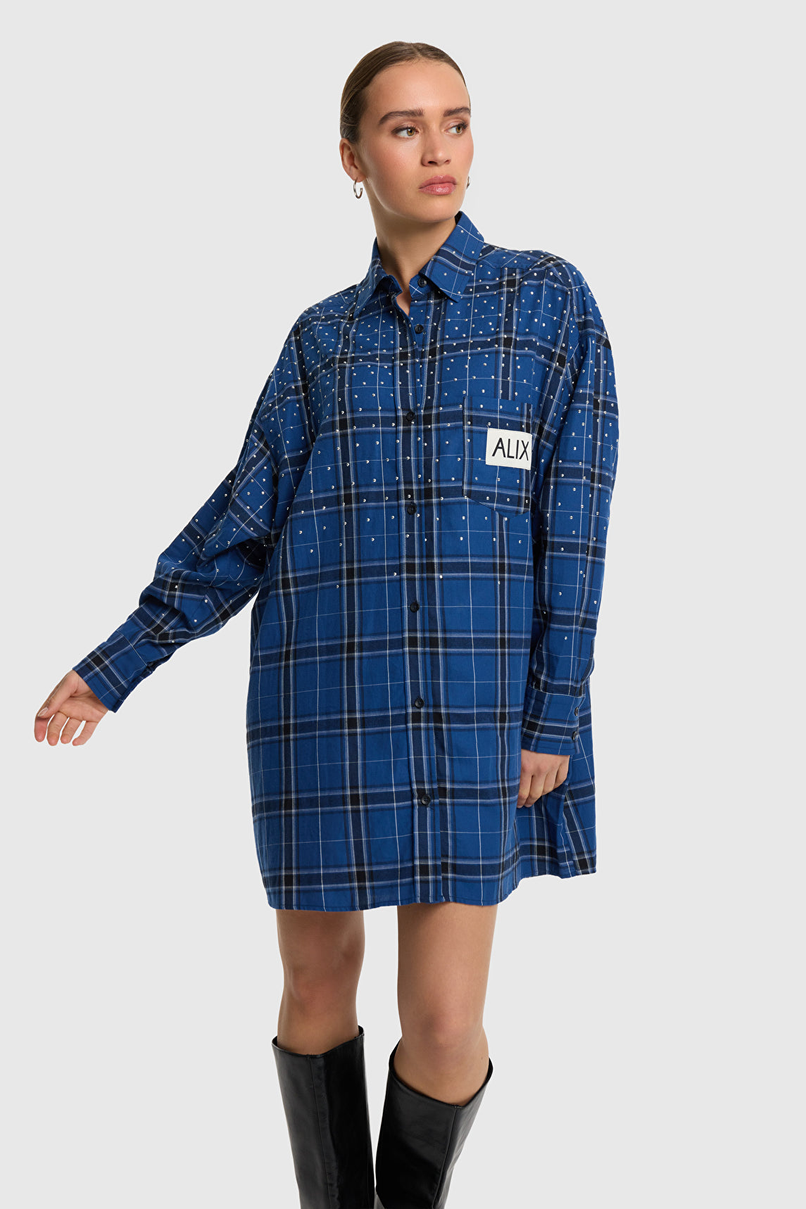 ALIX WOVEN STUDDED BLOUSE DRESS