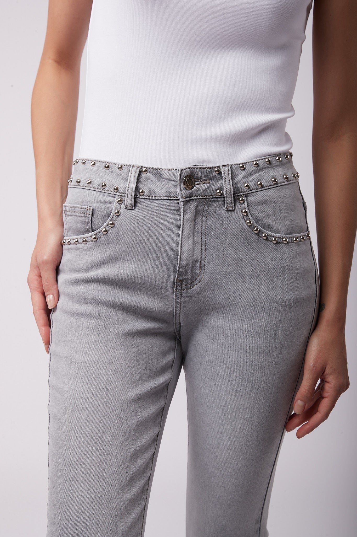 Toxic Skinny Jeans Studs -Light Gris H2622