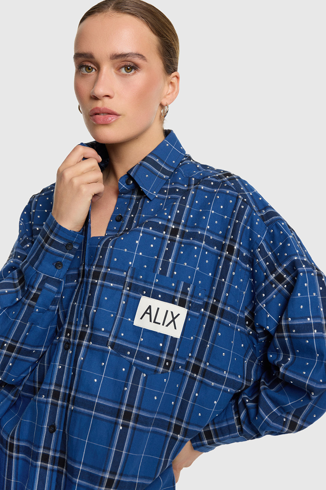 ALIX WOVEN STUDDED BLOUSE DRESS