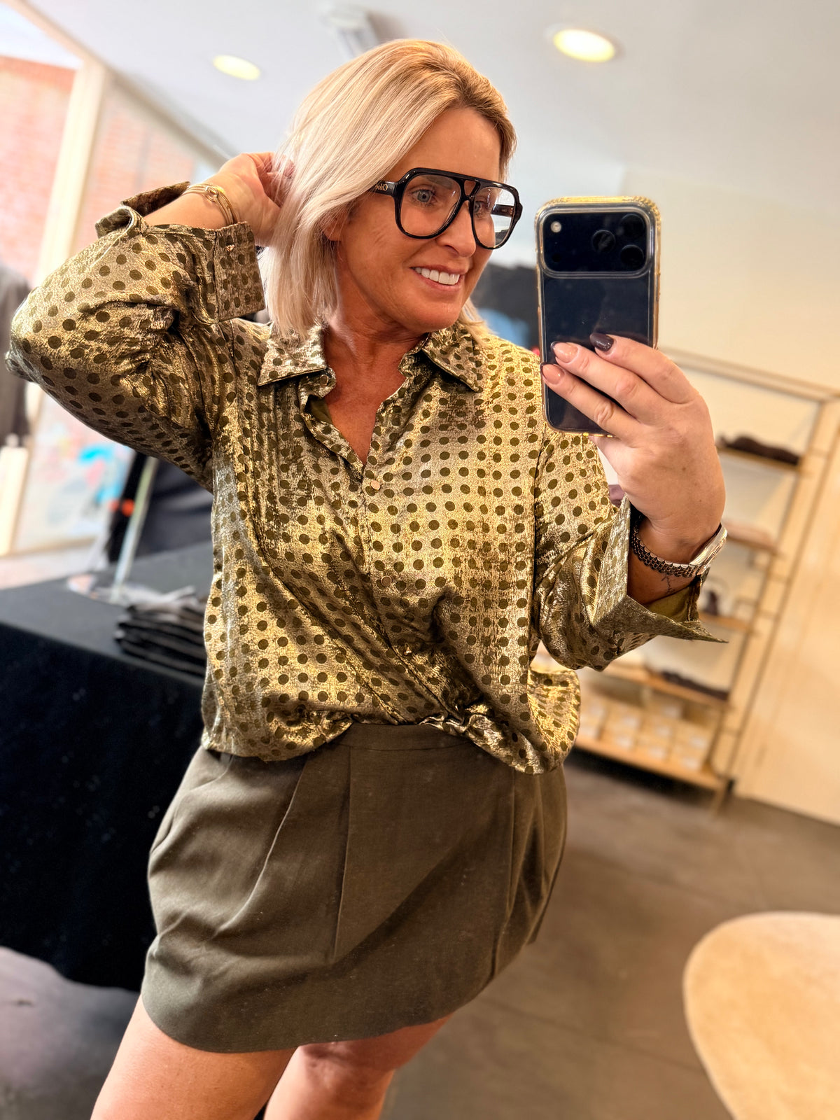 POLKA DOT BLOUSE - KHAKI