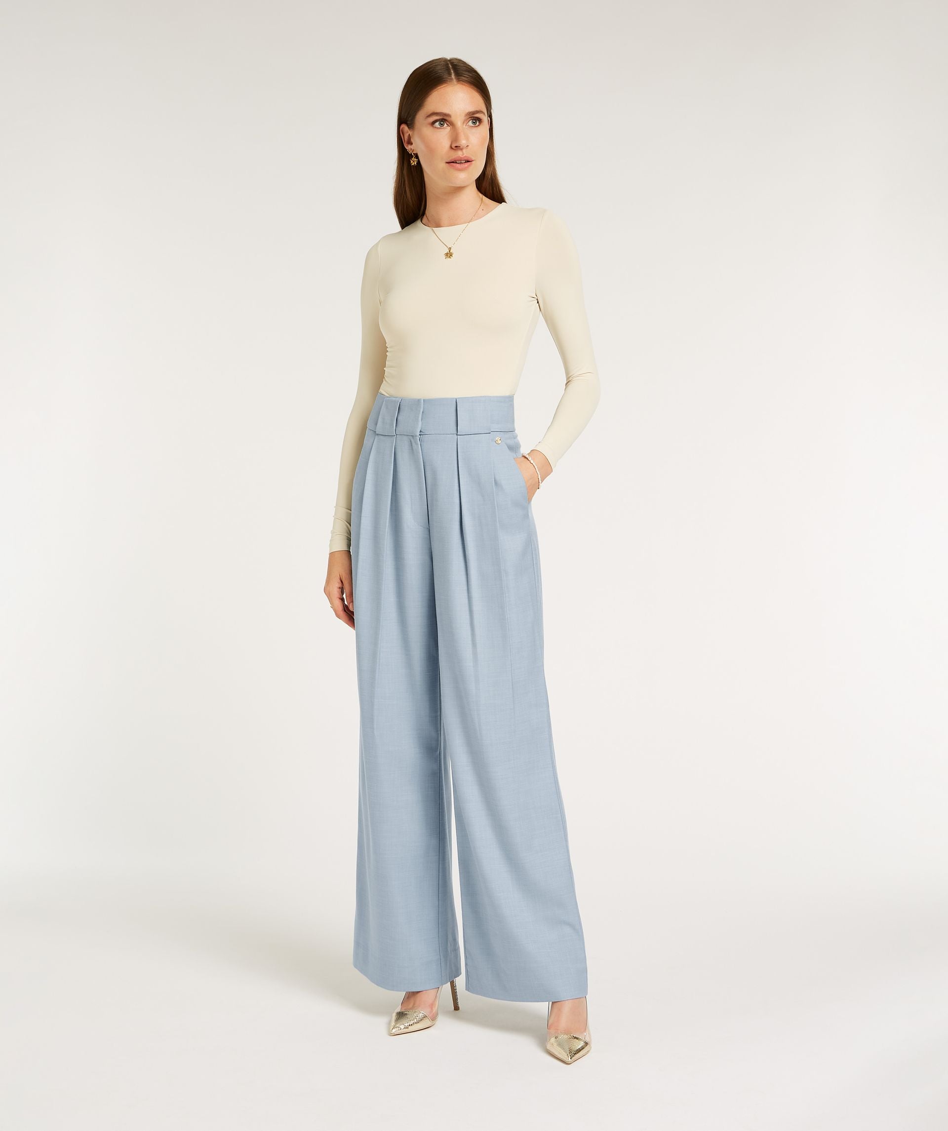 JOSH V Rivka High Rise Wide Pants - Dusty Blue Melange