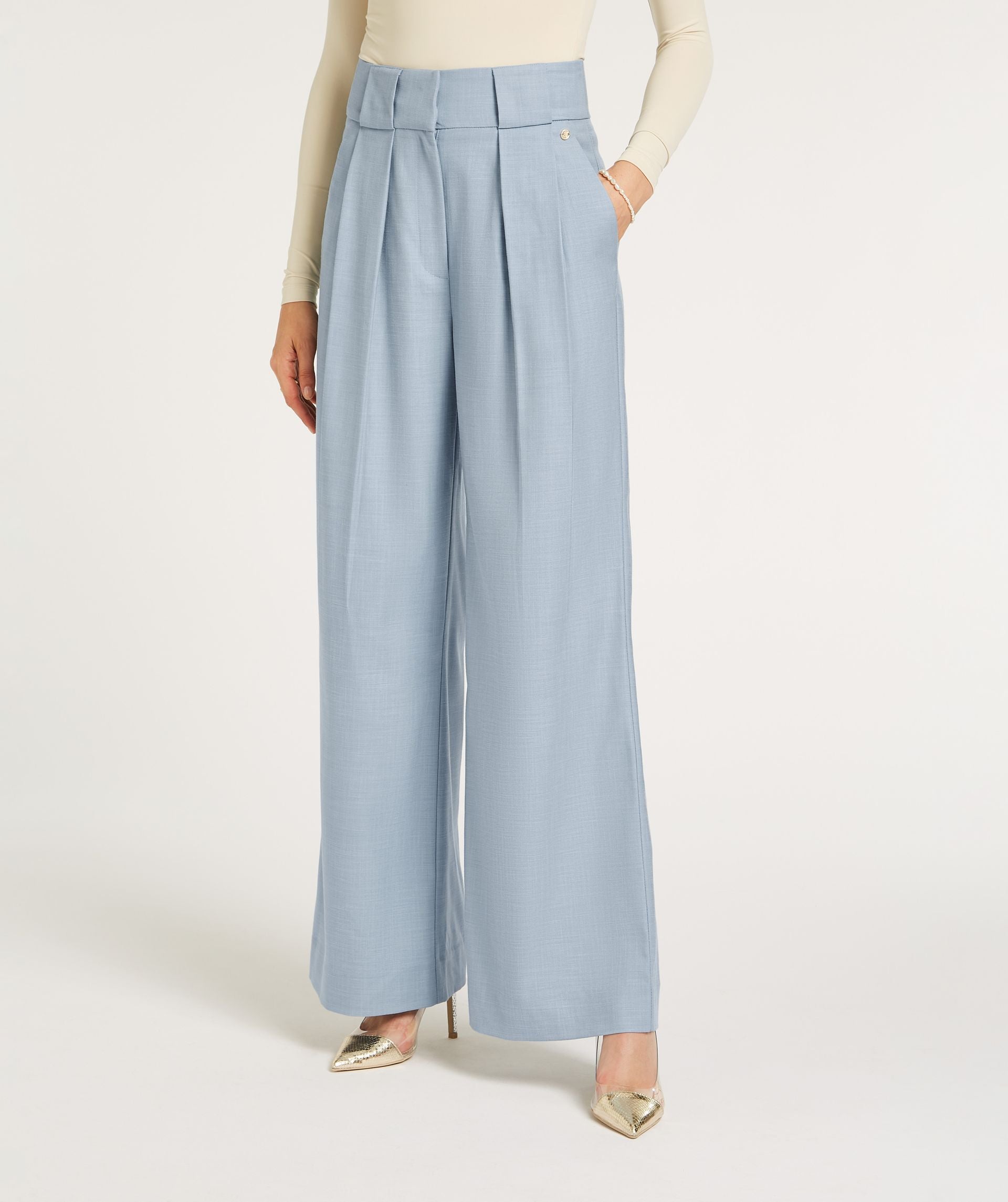 JOSH V Rivka High Rise Wide Pants - Dusty Blue Melange