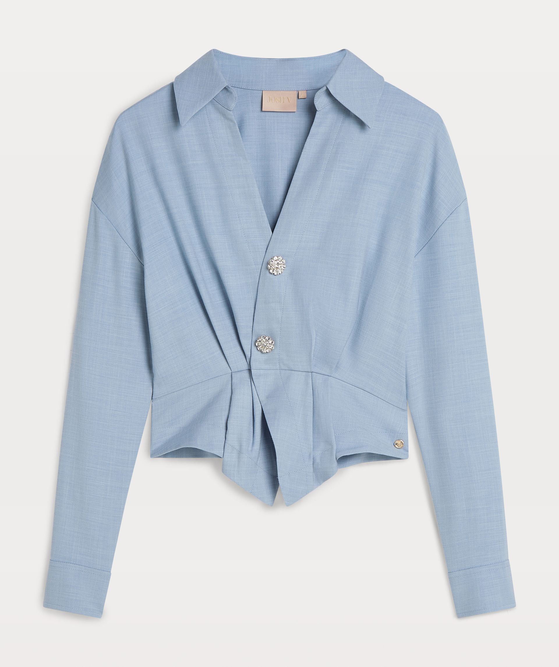 JOSH V  Avery Fitted Peplum Blouse -Dusty Blue Melange