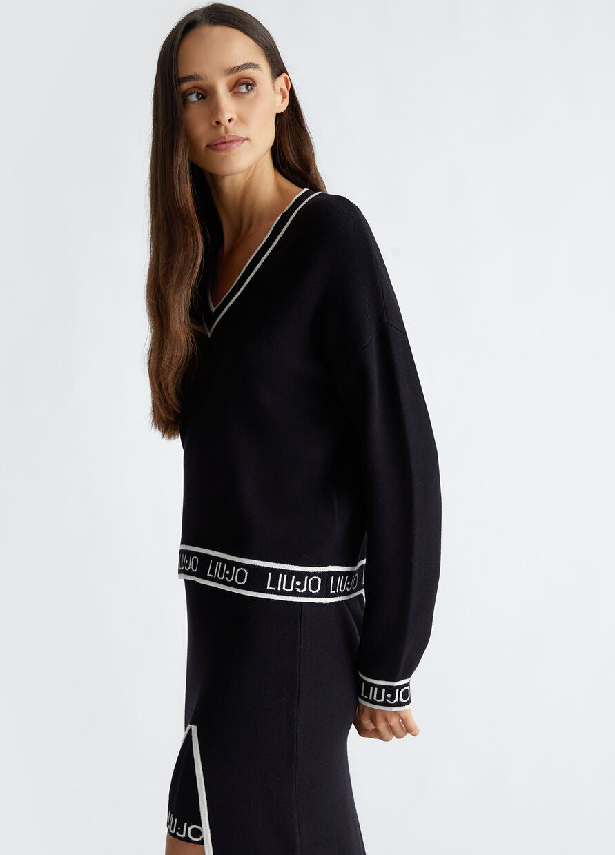 LIU JO SILK BLEND SWEATER - BLACK