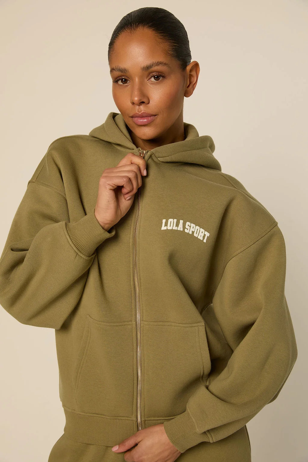LOLA STELLA ZIP HOODIE - SAGE GREEN