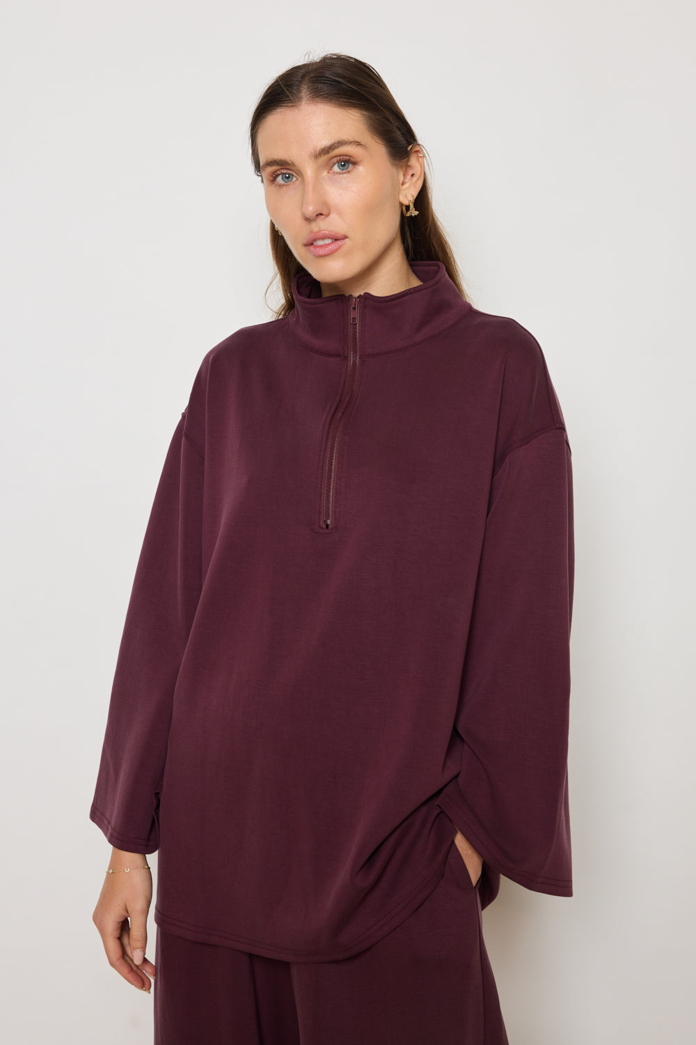 LUNA ZIPPER SWEATER - BORDEAUX