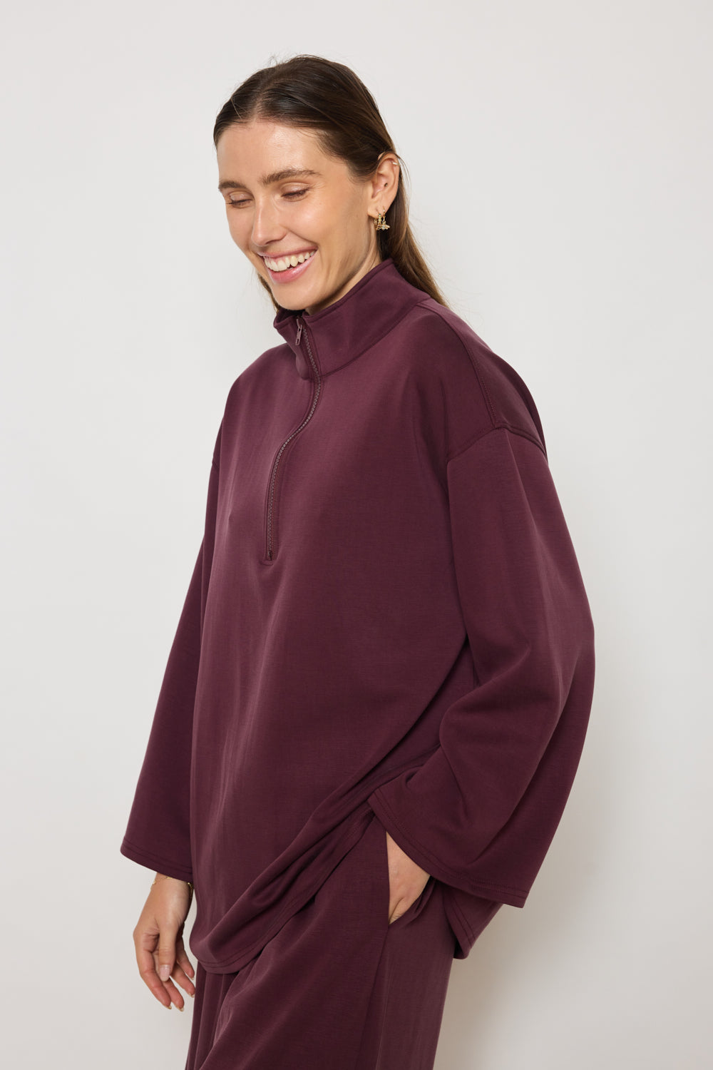 LUNA ZIPPER SWEATER - BORDEAUX