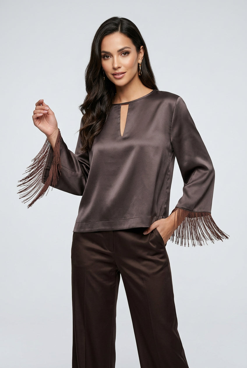 AMELIE MISSION BLOUSE - BROWN