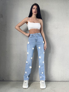 FLOWER JEANS WITTE ROOS